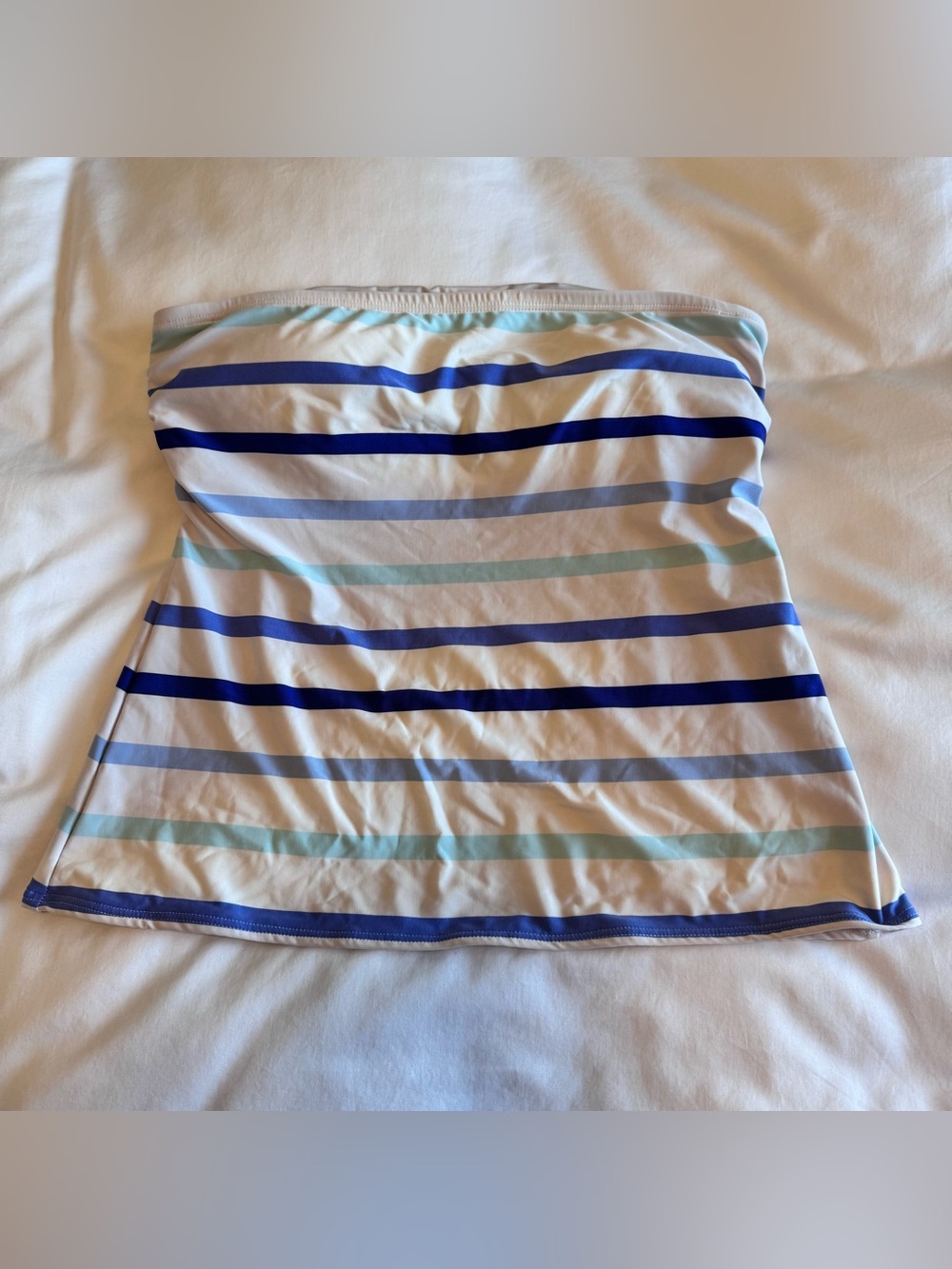 kate spade Strapless Stripe Tankini Top in White and Blue